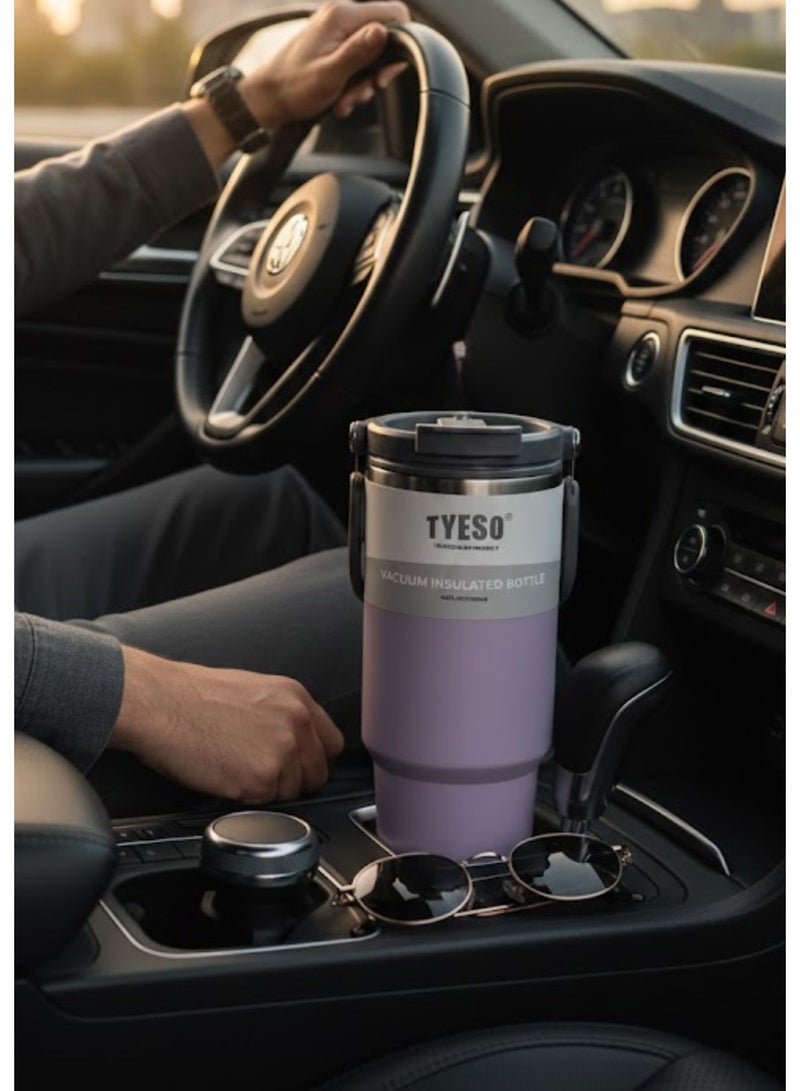 TYESO 1200ml Vacuum Insulated Tumbler 40oz Stainless Steel Travel Mug with Handle & Lid – Double Wall Thermal Water Bottle for Hot & Cold Drinks, Leakproof Large Capacity Cup – Purple - Image 5